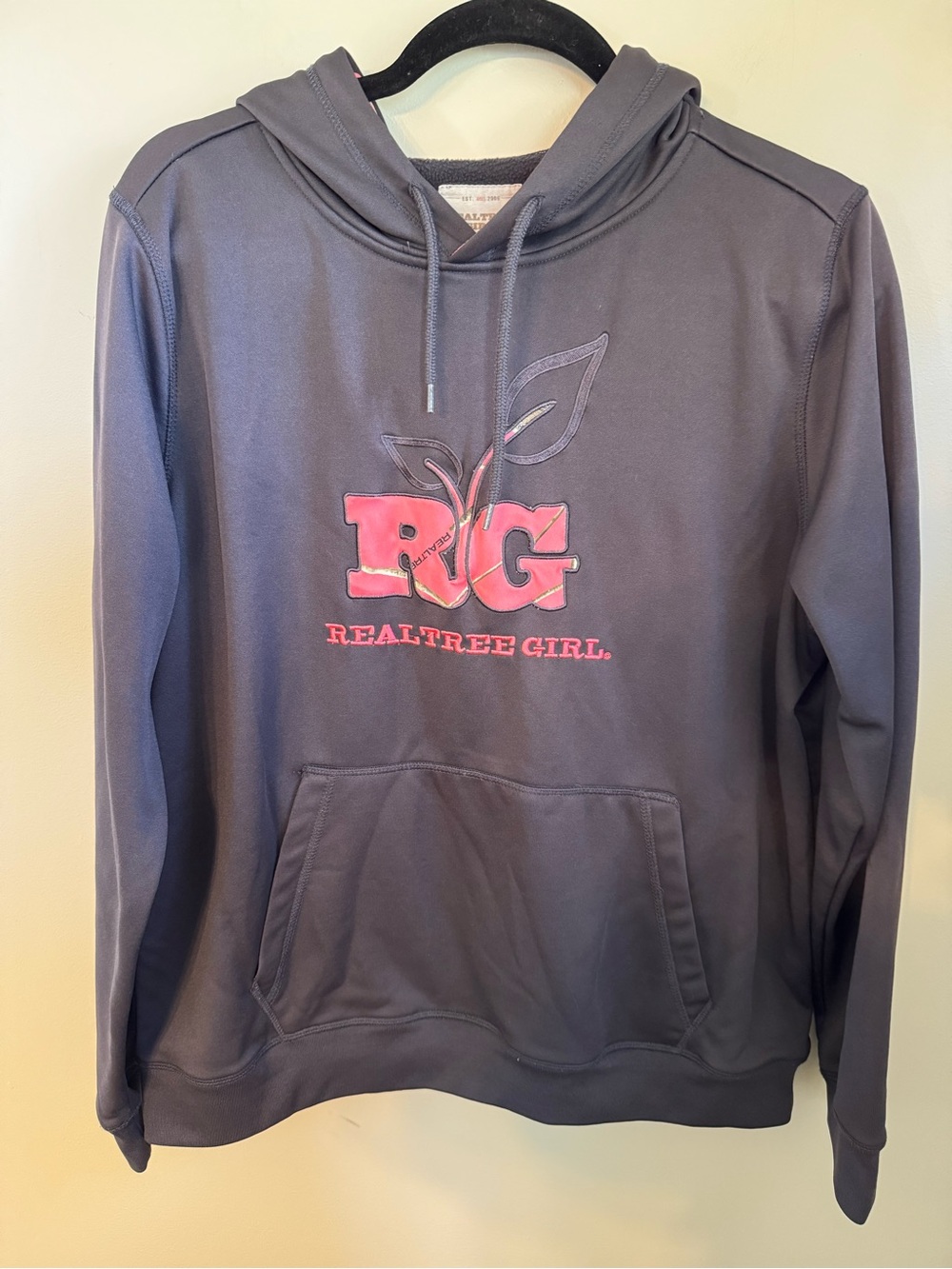 REALTREE GIRL Women's Hoodie Dark Gray with Pink Camo Fleece Lined XL Hunting